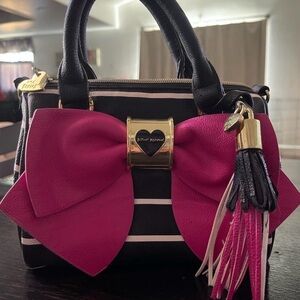 Betsey Johnson Black & Hot Pink Bow Mini Satchel